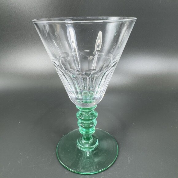 Seneca Theodule Clear Top Green Uranium Stem Optic Cut Top Goblet Cup Single VTG - Picture 12 of 14